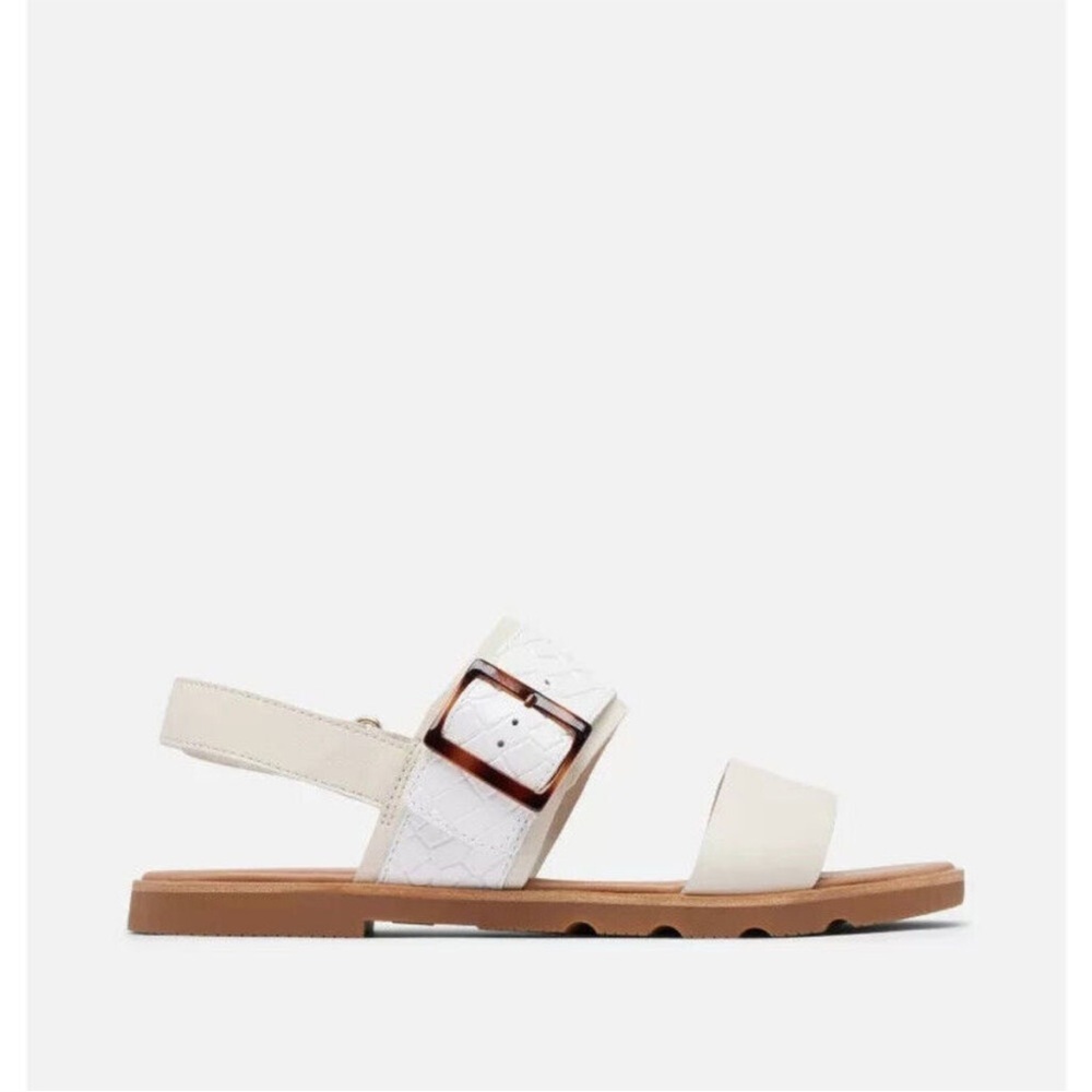 SOREL Ella III Slingback Women's Size 8.5 Chalk Gum 2 Leather Flat Sandal Slides - Picture 2 of 16